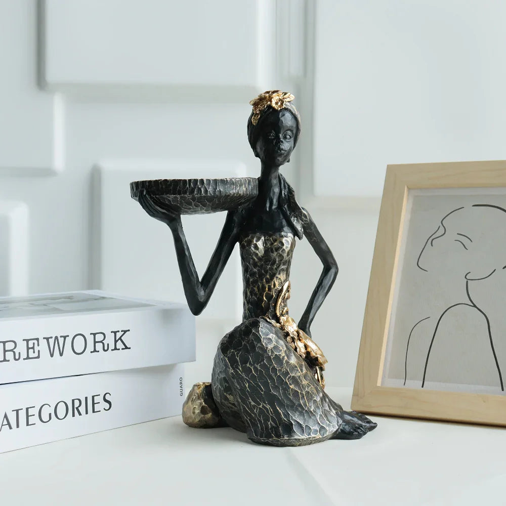 African Lady Sculpture Statue Small Tray Aroma Holder for Closet Bookshelf Sink Table Center Perfect... - House Of Avana