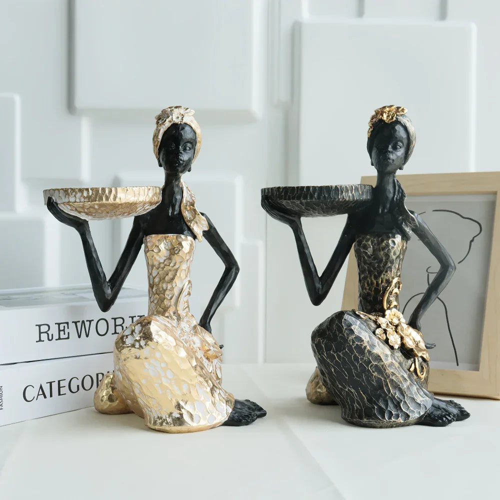 African Lady Sculpture Statue Small Tray Aroma Holder for Closet Bookshelf Sink Table Center Perfect... - House Of Avana