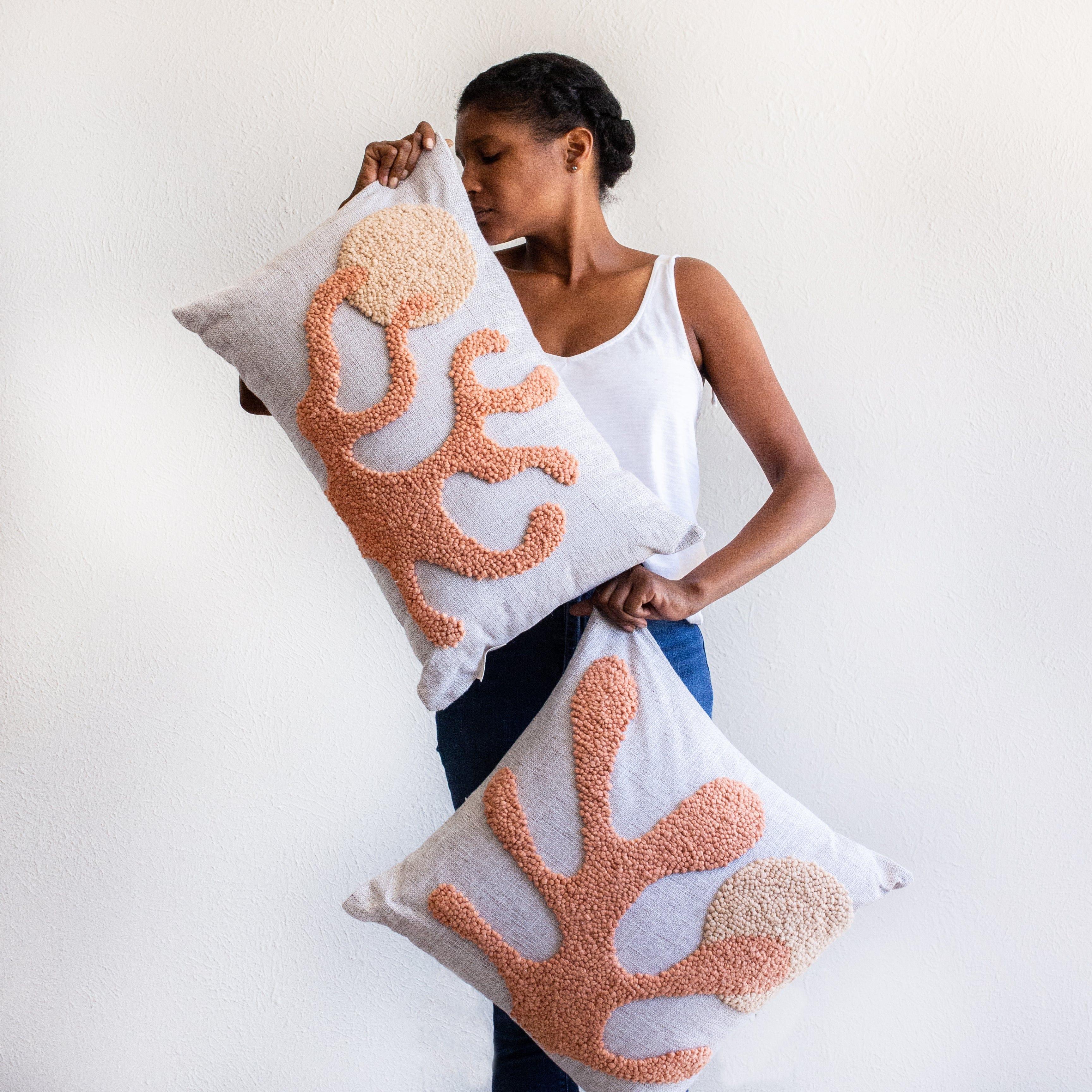 Sea Coral Throw Pillow Kanju Interiors