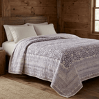 Cream & Sage Green Jaipur Indian hand block print floral quilted comforter | Jaipur Indian block print cotton muslin quilted comforter | Sanganer hand block print floral bedding | quilt Queen King size India handicraft | House of Avana [[SKU:HOA-COM-CRSG-021]]