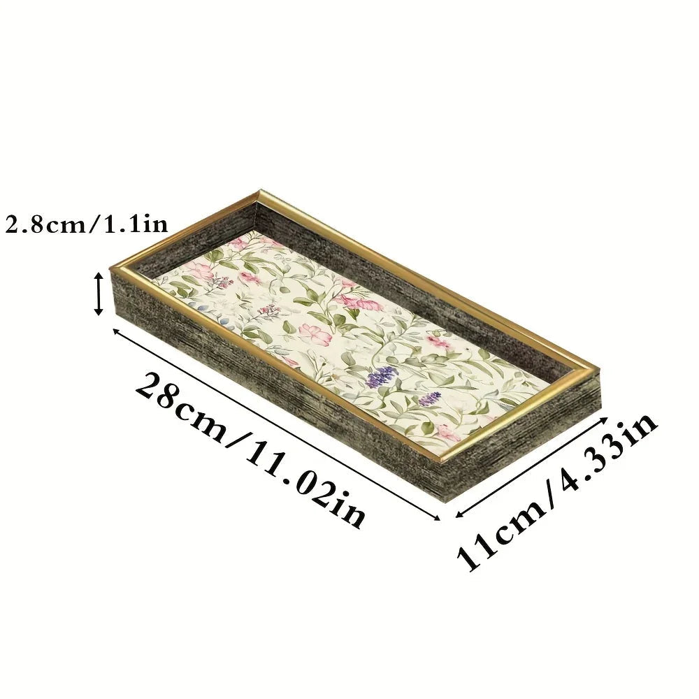 Elegant Glass Serving Tray - Clear Glass with Golden Frame & Pastel Pink/green Floral Design -... - House Of Avana [[SKU:HOA-SRV-402]]