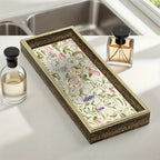 Elegant Glass Serving Tray - Clear Glass with Golden Frame & Pastel Pink/green Floral Design -... - House Of Avana [[SKU:HOA-SRV-402-A]]