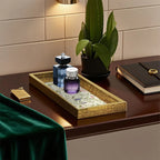 Elegant Glass Serving Tray - Clear Glass with Golden Frame & Pastel Pink/green Floral Design -... - House Of Avana