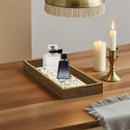 Elegant Glass Serving Tray - Clear Glass with Golden Frame & Pastel Pink/green Floral Design -... - House Of Avana