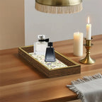 Elegant Glass Serving Tray - Clear Glass with Golden Frame & Pastel Pink/green Floral Design -... - House Of Avana [[SKU:HOA-SRV-402]]