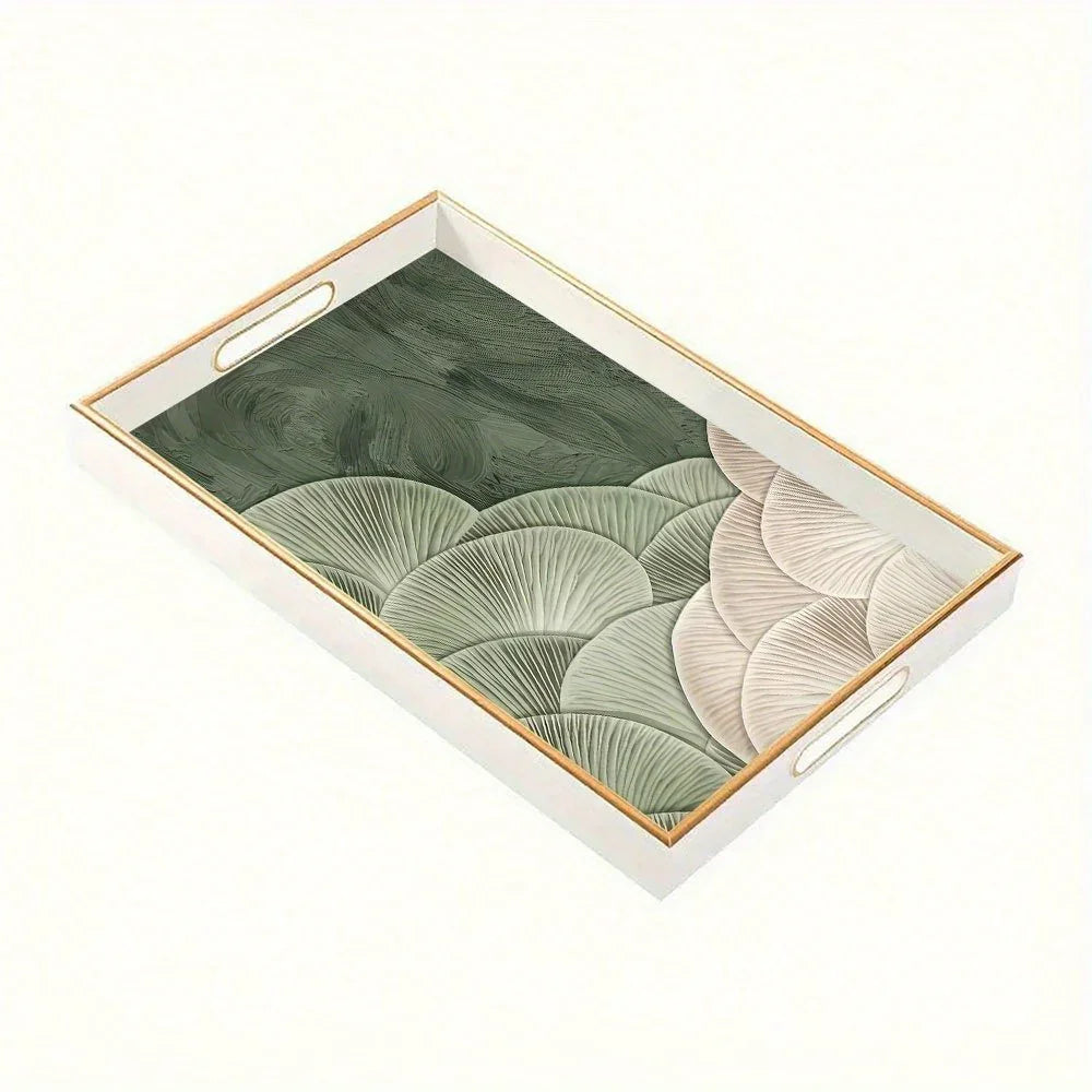 Elegant Serving Tray - Heat-resistant Up to Dining/table Protection, Green & White Layered Floral... - House Of Avana [[SKU:HOA-SRV-401]]