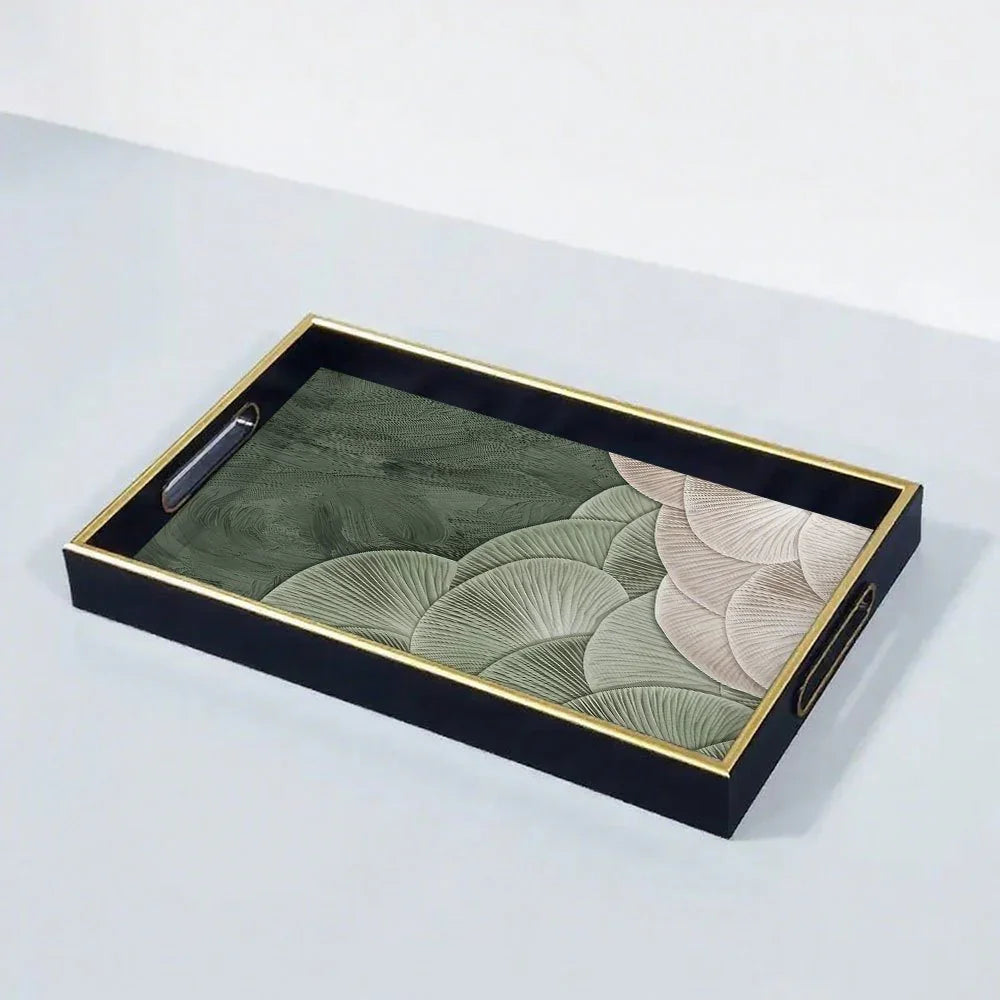 Elegant Serving Tray - Heat-resistant Up to Dining/table Protection, Green & White Layered Floral... - House Of Avana [[SKU:HOA-SRV-401]]