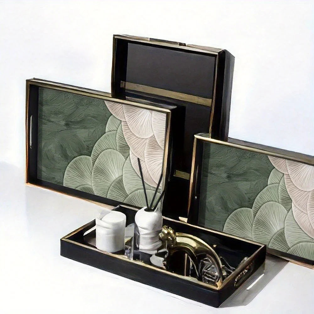 Elegant Serving Tray - Heat-resistant Up to Dining/table Protection, Green & White Layered Floral... - House Of Avana [[SKU:HOA-SRV-401]]