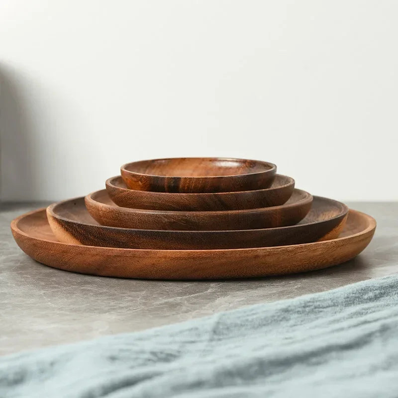 Serving Tray - Wooden Acacia Round, side view - House Of Avana [[SKU:HOA-KAC-403]]