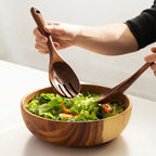 Wooden Serving Utensil Set Japanese Style Long Handle Spoon Fork, front view - House Of Avana