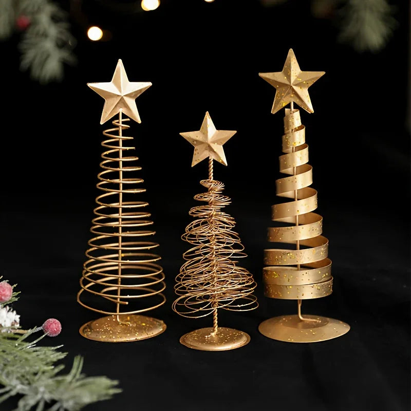 3pcs Scandinavian Vintage Golden Metal Christmas Trees - Mini Star Tabletop Decor, Nordic Luxe Holiday Decor for Home, Office & Party ArranSynthetic Gemstoneents, Christmas Decoration, Christmas Table Decor, Christmas Centerp House Of Avana