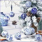 12 Christmas Ceramic Balls 2.4 Inch Blue and White Porcelain Chinese Style Decorations Wholesale Ceramic Hanging Decorative Ceramic Decorations Home Tree Decorative Christmas Party (Elegant Style), Seasonal Ornaments, Festive House Of Avana