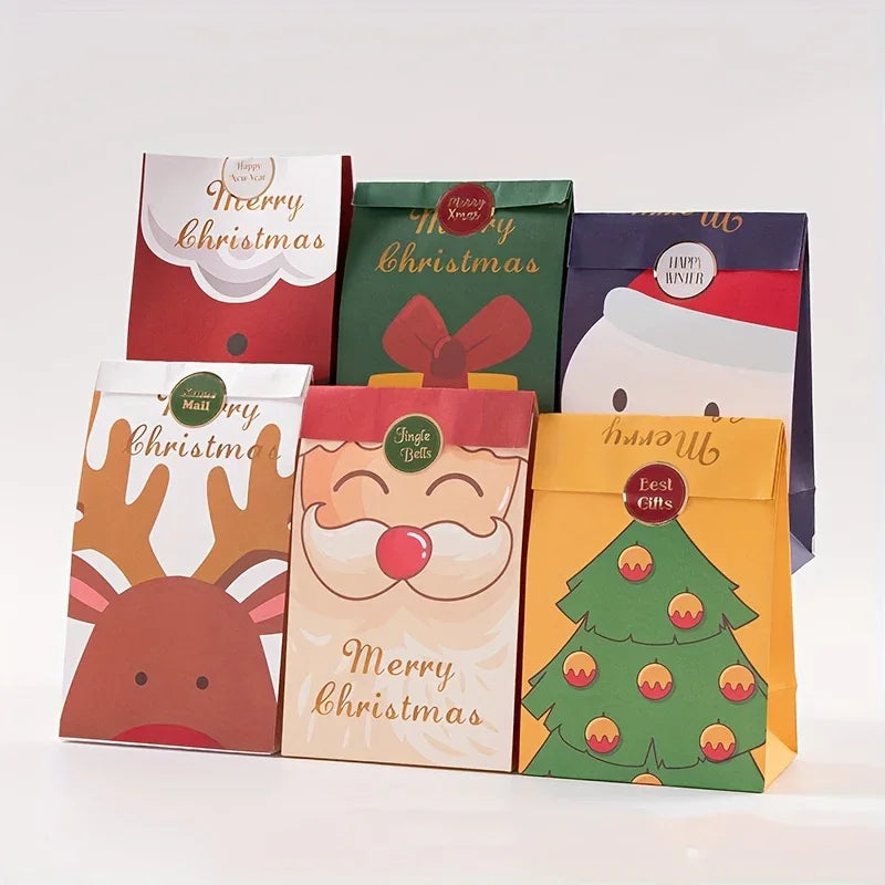 12pcs/set Includes 6 Different Patterns of High-Quality Gift Paper Bags And 6 Different Patterns of Labels, Featuring Snowman And Elk Elements, Can Hold Candy/Point/Snacks/Chocolate, Perfect for Holiday Atmosphere, 6 Differen House Of Avana