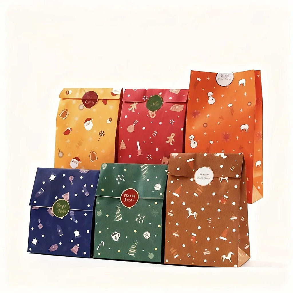 12pcs/set Includes 6 Different Patterns of High-Quality Gift Paper Bags And 6 Different Patterns of Labels, Featuring Snowman And Elk Elements, Can Hold Candy/Point/Snacks/Chocolate, Perfect for Holiday Atmosphere, 6 Differen House Of Avana