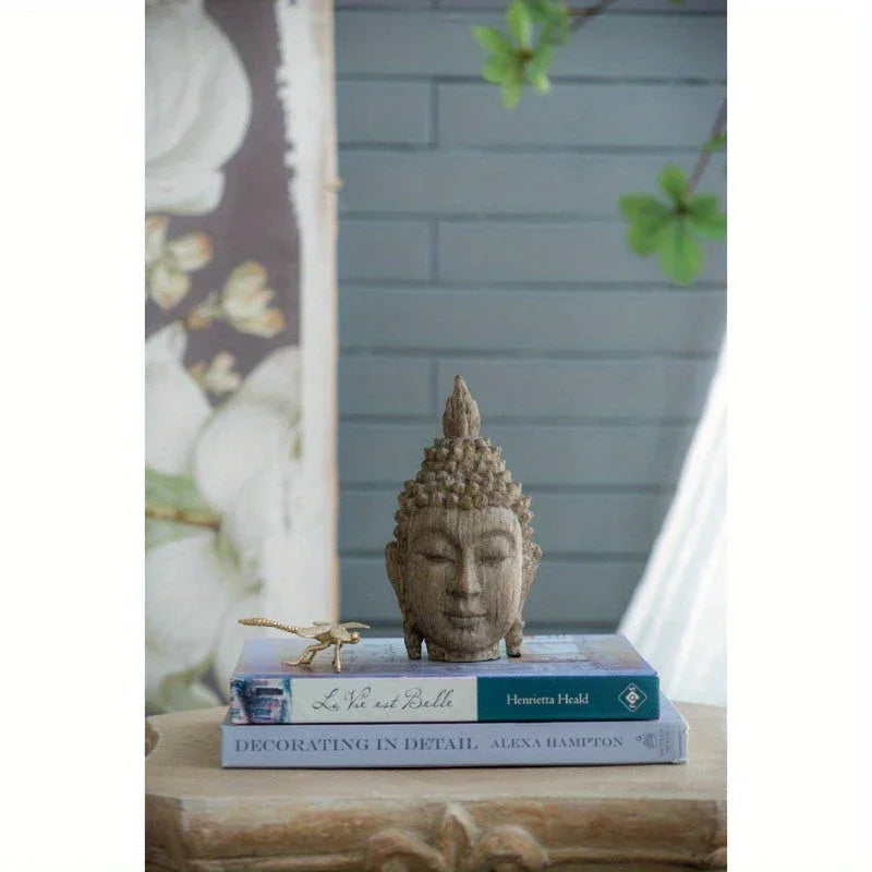 Set of 2, 4.5x4.3x8" Meditating Buddha Head Sculpture, Small House Of Avana