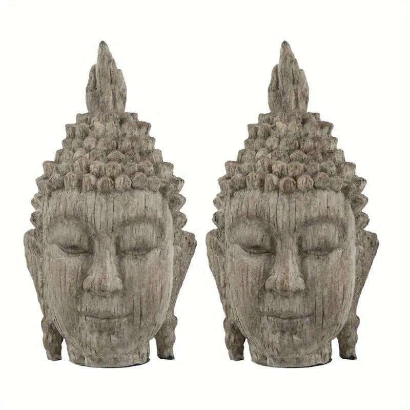 Set of 2, 4.5x4.3x8" Meditating Buddha Head Sculpture, Small House Of Avana