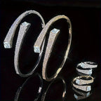 Set Of 2 Bracelets + Rings Set. Hot Selling Explosive Style With Super Shiny Irregular Geometric Synthetic Zirconia. Niche Design, Fashionable, Simple And High-end Open Jewelry. House Of Avana