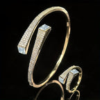 Set Of 2 Bracelets + Rings Set. Hot Selling Explosive Style With Super Shiny Irregular Geometric Synthetic Zirconia. Niche Design, Fashionable, Simple And High-end Open Jewelry. House Of Avana