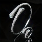 Set Of 2 Bracelets + Rings Set. Hot Selling Explosive Style With Super Shiny Irregular Geometric Synthetic Zirconia. Niche Design, Fashionable, Simple And High-end Open Jewelry. House Of Avana