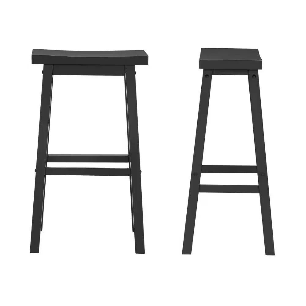 Set of 2 Farmhouse Bar Height Saddle Seat Barstool in Charcoal Black Wood Finish