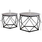 Set of 2 Geometric Nesting Coffee & Side Table, Industrial Style Nest of 2 Geometric Tables Coffee Sofa Side End Table Living Room Furniture, Dark Wood, Grey and Marble House Of Avana