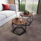 Set of 2 Geometric Nesting Coffee & Side Table, Industrial Style Nest of 2 Geometric Tables Coffee Sofa Side End Table Living Room Furniture, Dark Wood, Grey and Marble House Of Avana