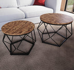 Set of 2 Geometric Nesting Coffee & Side Table, Industrial Style Nest of 2 Geometric Tables Coffee Sofa Side End Table Living Room Furniture, Dark Wood, Grey and Marble House Of Avana