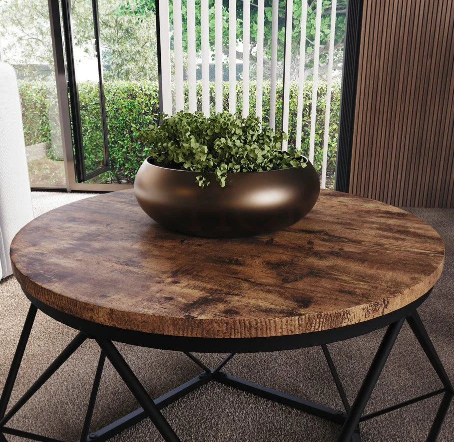 Set of 2 Geometric Nesting Coffee & Side Table, Industrial Style Nest of 2 Geometric Tables Coffee Sofa Side End Table Living Room Furniture, Dark Wood, Grey and Marble House Of Avana