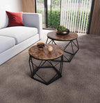 Set of 2 Geometric Nesting Coffee & Side Table, Industrial Style Nest of 2 Geometric Tables Coffee Sofa Side End Table Living Room Furniture, Dark Wood, Grey and Marble House Of Avana