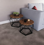 Set of 2 Geometric Nesting Coffee & Side Table, Industrial Style Nest of 2 Geometric Tables Coffee Sofa Side End Table Living Room Furniture, Dark Wood, Grey and Marble House Of Avana