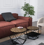 Set of 2 Geometric Nesting Coffee & Side Table, Industrial Style Nest of 2 Geometric Tables Coffee Sofa Side End Table Living Room Furniture, Dark Wood, Grey and Marble House Of Avana