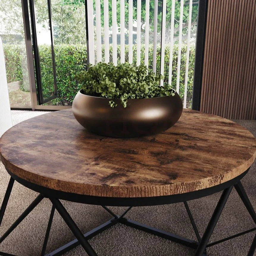 Set of 2 Geometric Nesting Coffee & Side Table, Industrial Style Nest of 2 Geometric Tables Coffee Sofa Side End Table Living Room Furniture, Dark Wood, Grey and Marble House Of Avana