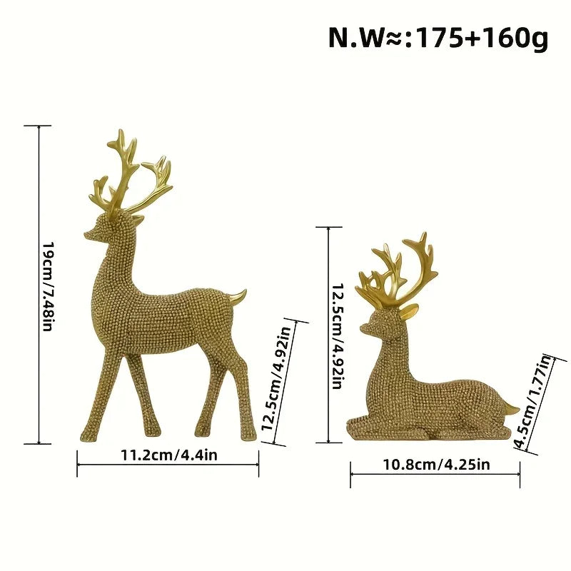[Christmas New Year] 2pcs Creative Golden and Silvery Bead Reindeer Ornaments – Perfect Christmas & New Year Gift Decor for Home, Room, Living Space, TV Stand, or Office | Elegant Desktop Display with Deer-Themed Design, Se House Of Avana