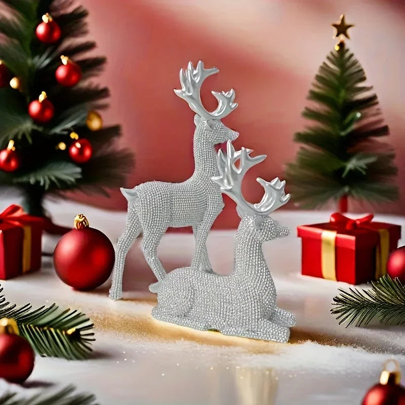 [Christmas New Year] 2pcs Creative Golden and Silvery Bead Reindeer Ornaments – Perfect Christmas & New Year Gift Decor for Home, Room, Living Space, TV Stand, or Office | Elegant Desktop Display with Deer-Themed Design, Se House Of Avana