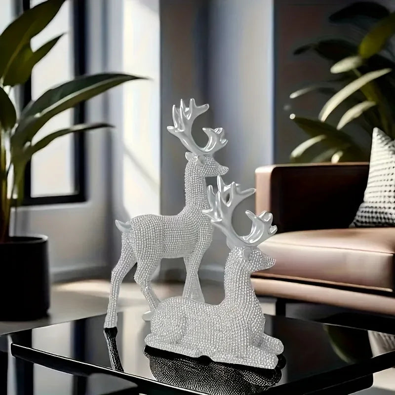 [Christmas New Year] 2pcs Creative Golden and Silvery Bead Reindeer Ornaments – Perfect Christmas & New Year Gift Decor for Home, Room, Living Space, TV Stand, or Office | Elegant Desktop Display with Deer-Themed Design, Se House Of Avana