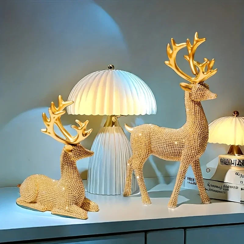 [Christmas New Year] 2pcs Creative Golden and Silvery Bead Reindeer Ornaments – Perfect Christmas & New Year Gift Decor for Home, Room, Living Space, TV Stand, or Office | Elegant Desktop Display with Deer-Themed Design, Se House Of Avana