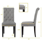 Set of 2 Grey Linen Button Tufted Dining Chair with Wood Legs