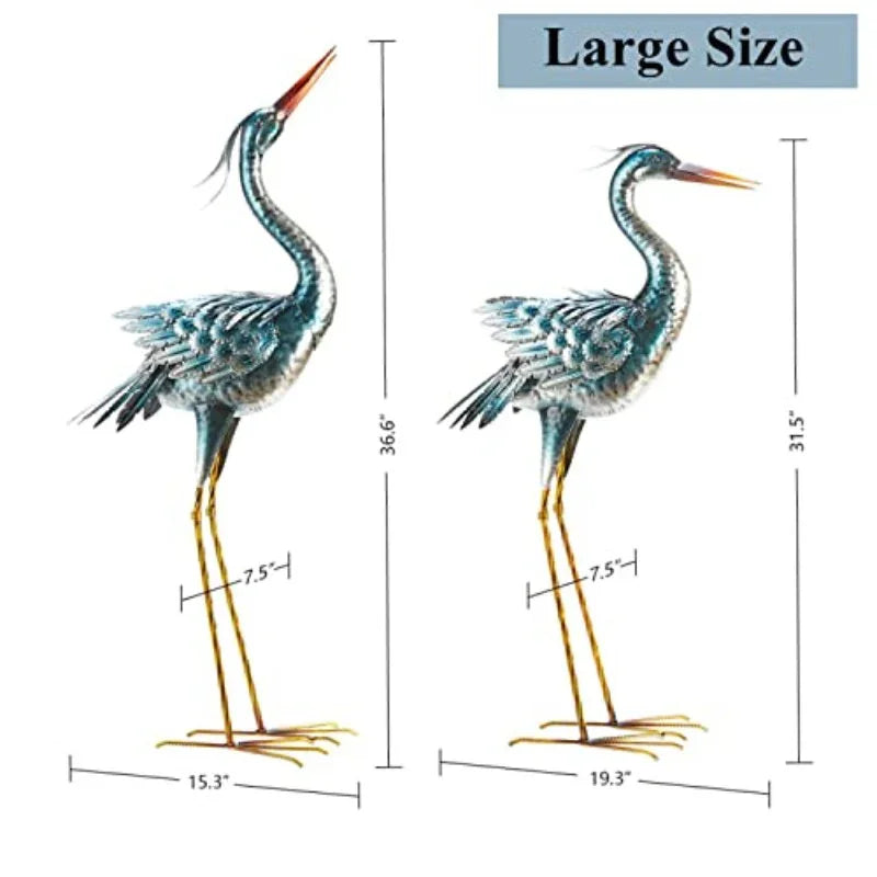 Set of 2 Large Metal Garden Crane Statues - Vintage Outdoor/Indoor Heron Bird Sculptures with Elegant & Golden Design, Sturdy Legs & Ornate Beak - Wedding & Garden Decor, Durable Metal Construction for Patio, Lawn House Of Avana