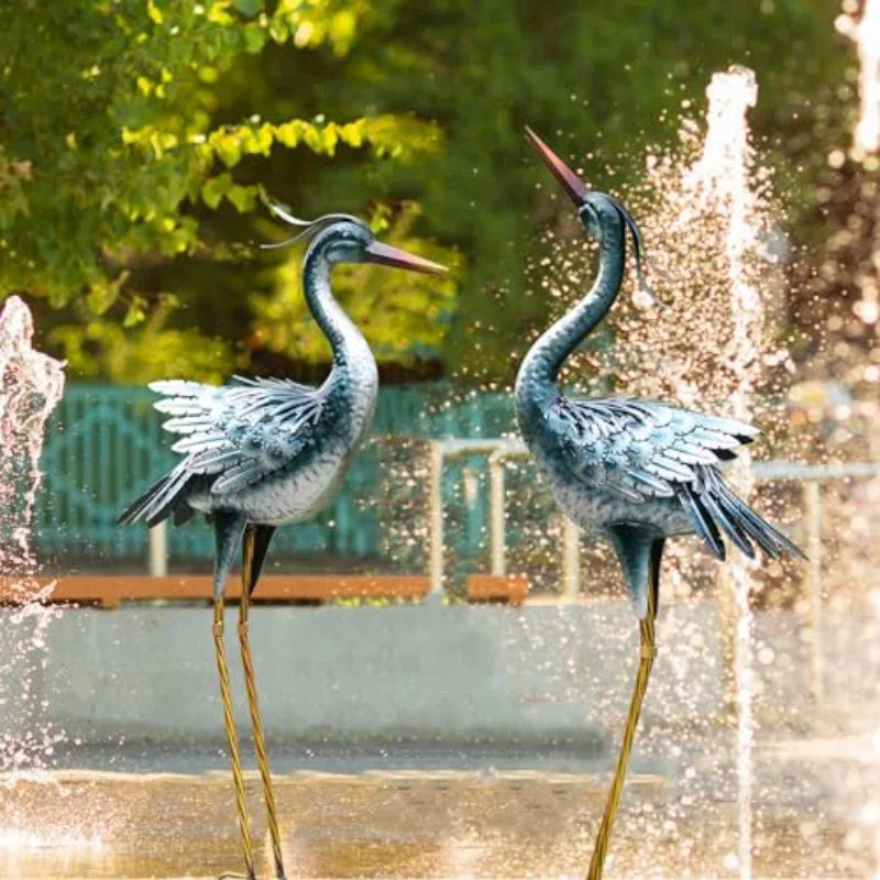 Set of 2 Large Metal Garden Crane Statues - Vintage Outdoor/Indoor Heron Bird Sculptures with Elegant & Golden Design, Sturdy Legs & Ornate Beak - Wedding & Garden Decor, Durable Metal Construction for Patio, Lawn House Of Avana