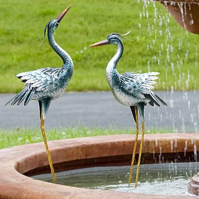 Set of 2 Large Metal Garden Crane Statues - Vintage Outdoor/Indoor Heron Bird Sculptures with Elegant & Golden Design, Sturdy Legs & Ornate Beak - Wedding & Garden Decor, Durable Metal Construction for Patio, Lawn House Of Avana