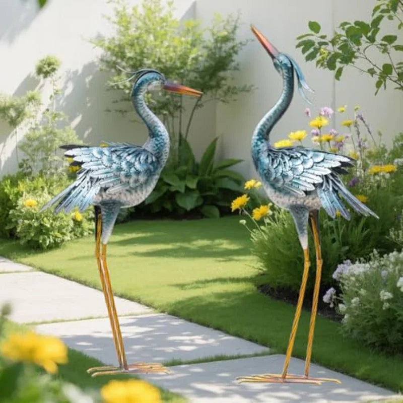Set of 2 Large Metal Garden Crane Statues - Vintage Outdoor/Indoor Heron Bird Sculptures with Elegant & Golden Design, Sturdy Legs & Ornate Beak - Wedding & Garden Decor, Durable Metal Construction for Patio, Lawn House Of Avana