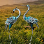 Set of 2 Large Metal-Like Blue Heron & Crane Statues - Vintage Outdoor/ Garden Decor, Wedding & Pond Sculptures with Stakes, Self-Standing U-Base, Durable Heron Bird Statues for Lawn,, Lake (Realistic Flying Crane Pair) House Of Avana
