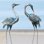 Set of 2 Large Metal-Like Blue Heron & Crane Statues - Vintage Outdoor/ Garden Decor, Wedding & Pond Sculptures with Stakes, Self-Standing U-Base, Durable Heron Bird Statues for Lawn,, Lake (Realistic Flying Crane Pair) House Of Avana
