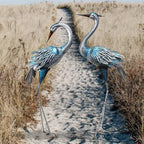 Set of 2 Large Metal-Like Blue Heron & Crane Statues - Vintage Outdoor/ Garden Decor, Wedding & Pond Sculptures with Stakes, Self-Standing U-Base, Durable Heron Bird Statues for Lawn,, Lake (Realistic Flying Crane Pair) House Of Avana