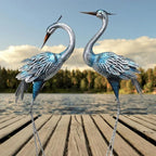 Set of 2 Large Metal-Like Blue Heron & Crane Statues - Vintage Outdoor/ Garden Decor, Wedding & Pond Sculptures with Stakes, Self-Standing U-Base, Durable Heron Bird Statues for Lawn,, Lake (Realistic Flying Crane Pair) House Of Avana