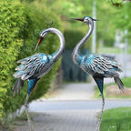 Set of 2 Large Metal-Like Blue Heron & Crane Statues - Vintage Outdoor/ Garden Decor, Wedding & Pond Sculptures with Stakes, Self-Standing U-Base, Durable Heron Bird Statues for Lawn,, Lake (Realistic Flying Crane Pair) House Of Avana