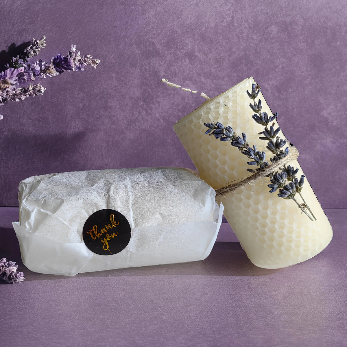 Set of 2 Lavender Scented Beeswax Candles - Perfect Gift Box for Couples, Seasonal Events, Spiritual Use, Home Decoration, Holiday Present | Romantic Gift Box | Fragrant Candle House Of Avana [[SKU:HOA-CAN-407]]