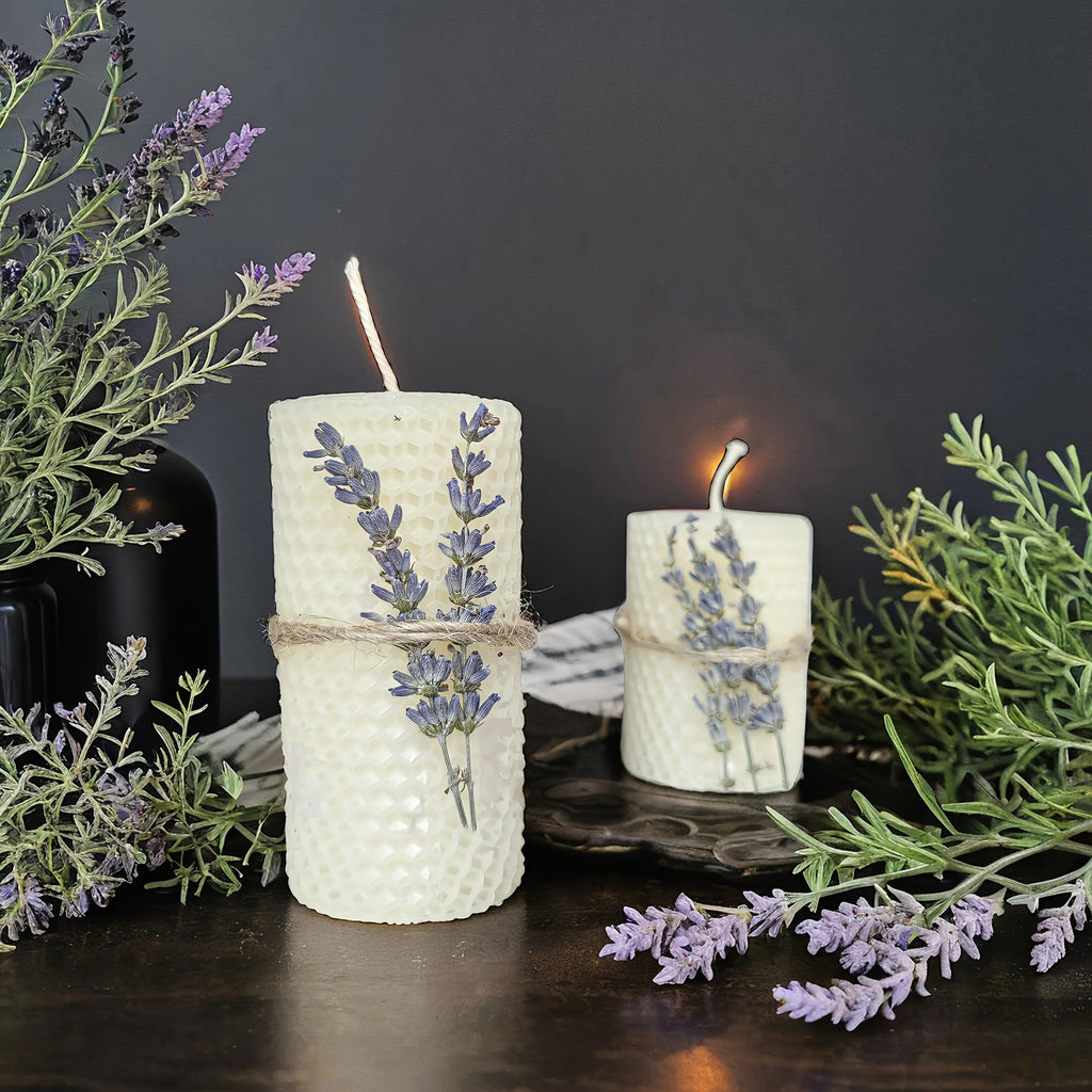 Set of 2 Lavender Scented Beeswax Candles - Perfect Gift Box for Couples, Seasonal Events, Spiritual Use, Home Decoration, Holiday Present | Romantic Gift Box | Fragrant Candle House Of Avana [[SKU:HOA-CAN-407]]