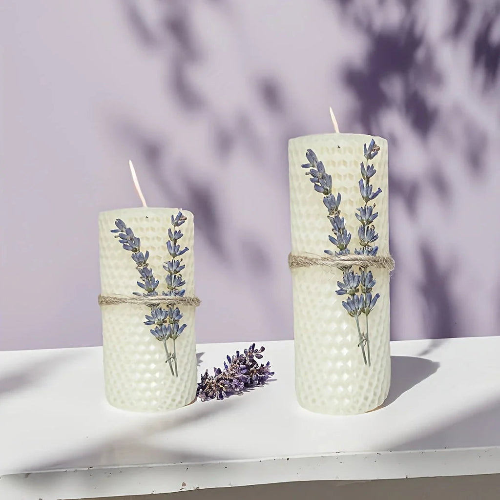 Set of 2 Lavender Scented Beeswax Candles - Perfect Gift Box for Couples, Seasonal Events, Spiritual Use, Home Decoration, Holiday Present | Romantic Gift Box | Fragrant Candle House Of Avana [[SKU:HOA-CAN-407]]