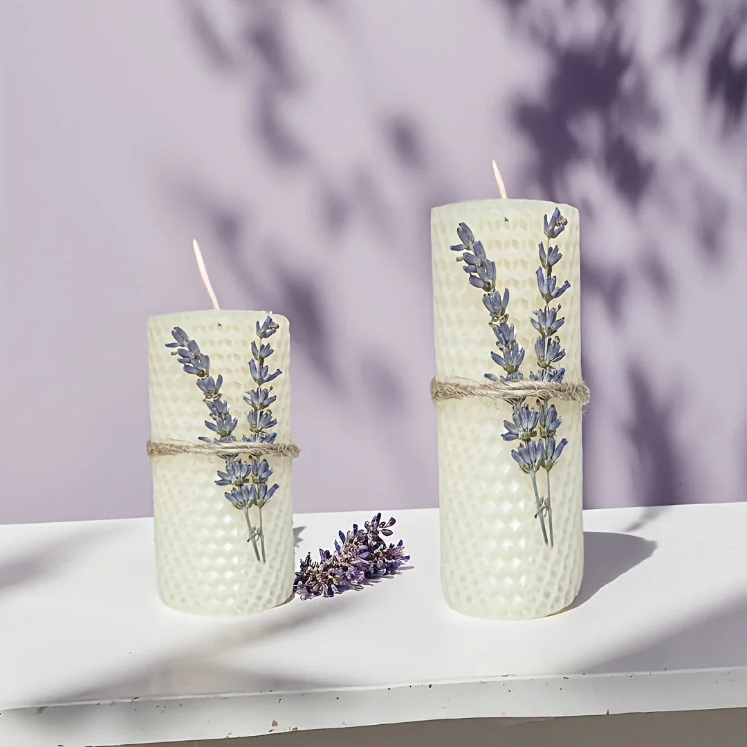 Set of 2 Lavender Scented Beeswax Candles - Perfect Gift Box for Couples, Seasonal Events, Spiritual Use, Home Decoration, Holiday Present | Romantic Gift Box | Fragrant Candle House Of Avana [[SKU:HOA-CAN-407]]